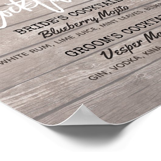 Weddenschap Handtekening Cocktail Drink Menu Houte Poster (Hoek)