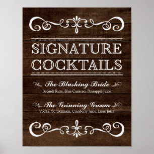 Weddenschap - Handtekening Cocktail Rustic Wedding Poster