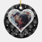 Weddenschap Hart Aangepaste foto Black & Silver Di Keramisch Ornament (Achterkant)