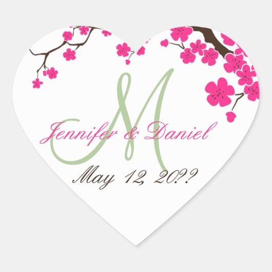 Weddenschap Hart Floral Spring Wedding Monogram Hart Sticker (Voorkant)