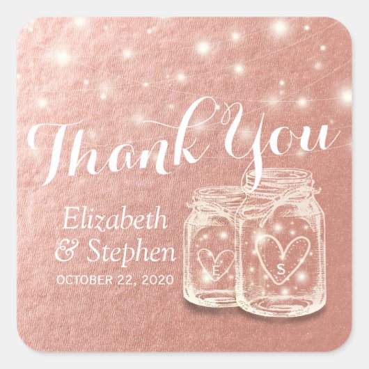 Weddenschap Hartelijk dank Mason Jar String Light  Vierkante Sticker (Voorkant)