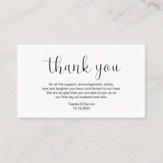 Weddenschap Hartelijk dank, Minimaal design, zwart Informatiekaartje (Voorkant)