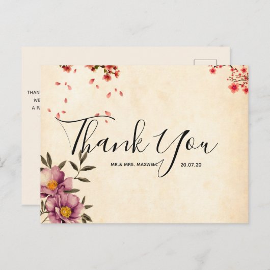 Weddenschap Hartelijk dank voor het Romantische Fl Briefkaart (Voorkant / Achterkant)