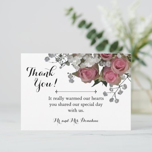 Weddenschap Hartelijk dank voor Rozen en babykledi Bedankkaart (Staand voorkant)