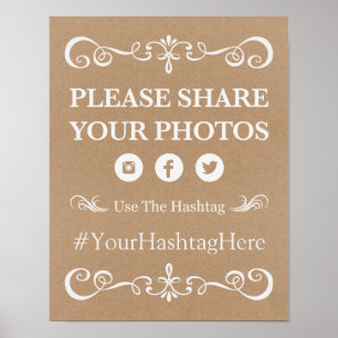 Weddenschap - Hashtag Rustic Wedding Sign Poster