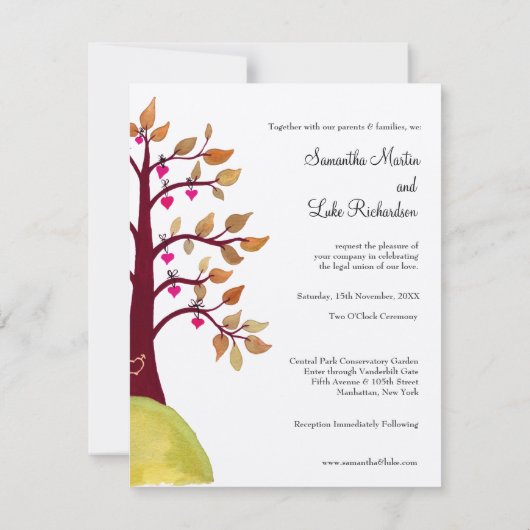 Weddenschap Herfst herfst Love Heart Tree Carving  Kaart (Achterkant)