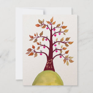 Weddenschap Herfst herfst Love Heart Tree Carving  Kaart