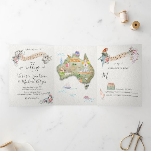 Weddenschap in Australië Drieluik Uitnodiging (Binnen)