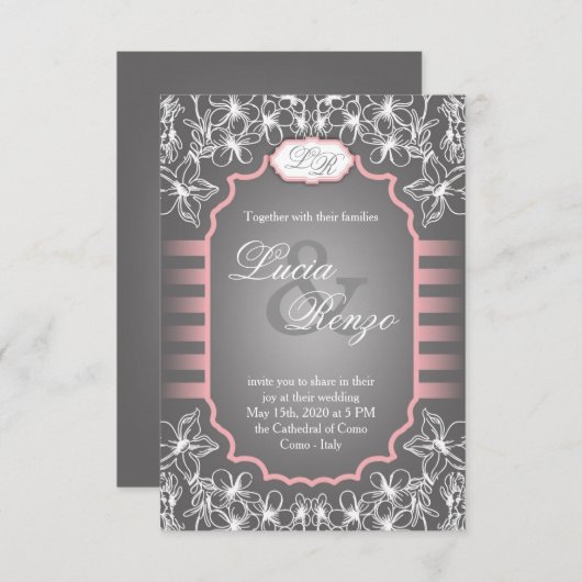 Weddenschap in elegant grijs en roze kaart (Voorkant / Achterkant)