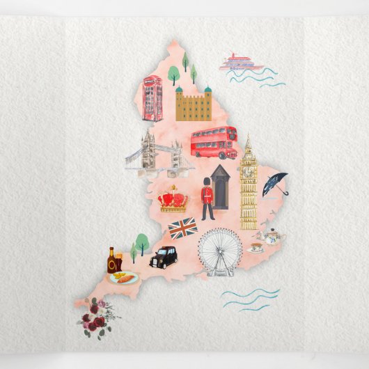 Weddenschap in Engeland Tri-Fold Invitation Drieluik Uitnodiging (Binnenkant midden)