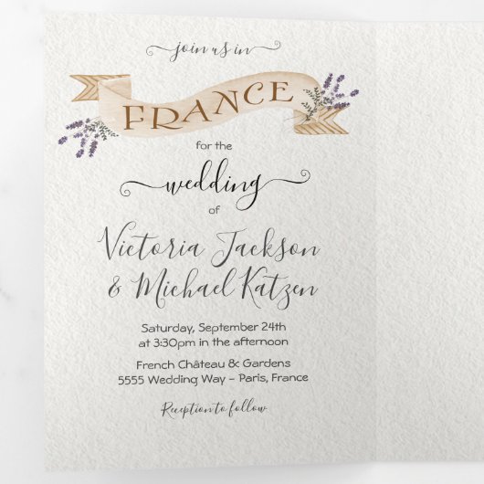 Weddenschap in France Tri-Fold Invitation Drieluik Uitnodiging (Binnenzijde eerst)