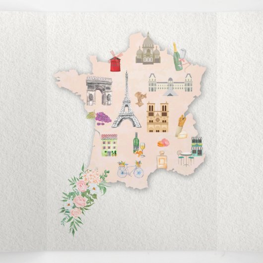 Weddenschap in France Tri-Fold Invitation Drieluik Uitnodiging (Binnenkant midden)