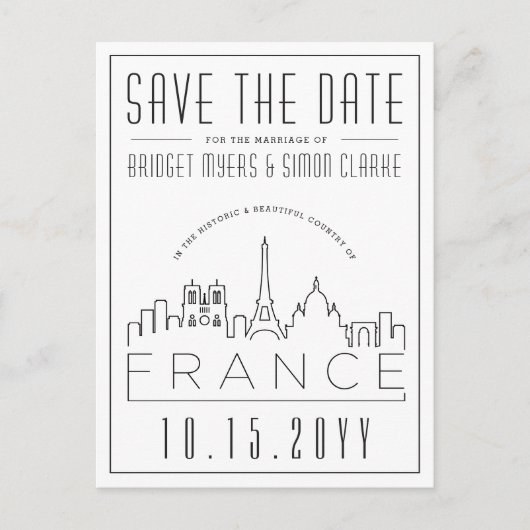 Weddenschap in Frankrijk | Skyline Save the Date B Briefkaart (Voorkant)