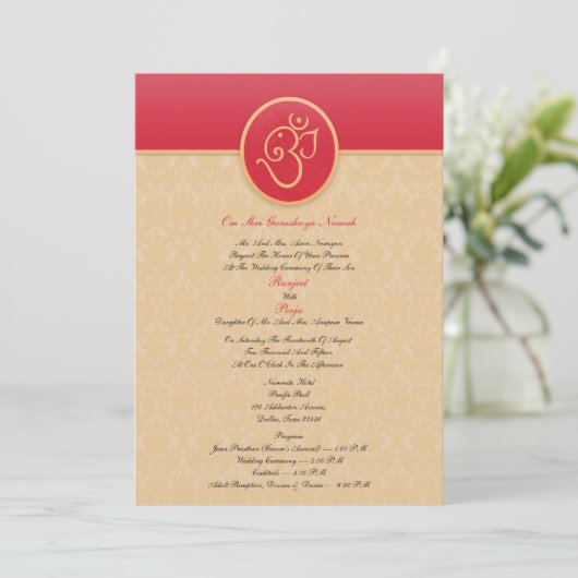 Weddenschap Indische stijl Vlat Uitnodiging (Staand voorkant)