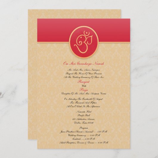 Weddenschap Indische stijl Vlat Uitnodiging (Voorkant / Achterkant)