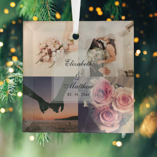 Weddenschap Jubileum Bride en Groom Foto Collage Glas Ornament