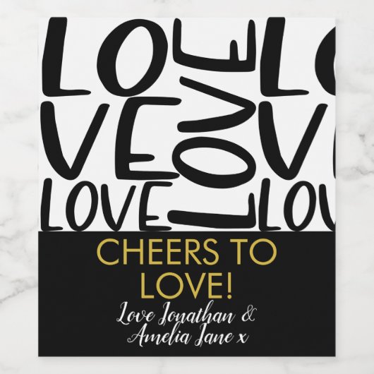 Weddenschap Jubileum Love Typography Black White Wijn Etiket (Enkel label)