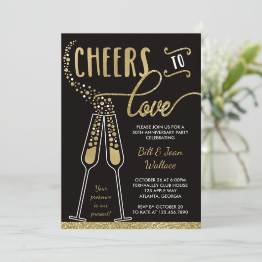 Weddenschap Jubileum Uitnodiging Faux Glitter (Staand voorkant)