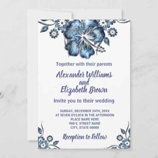 Weddenschap Land Chic Blue Flower Invitation Kaart (Voorkant)