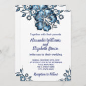 Weddenschap Land Chic Blue Flower Invitation Kaart (Voorkant / Achterkant)