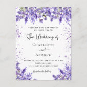 Weddenschap lavender violet florale glitter-uitnod briefkaart (Voorkant)