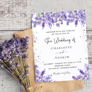 Weddenschap lavender violet florale glitter-uitnod briefkaart