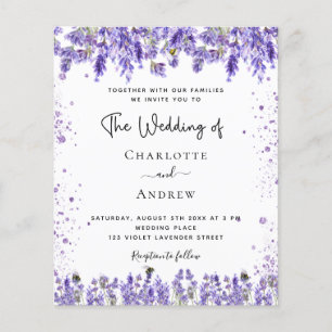 Weddenschap lavender violet glitter budget uitnodi flyer