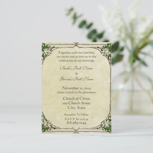 Weddenschap  Lijst Parchment Swirl Uitnodiging Briefkaart (Staand voorkant)