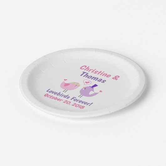 Weddenschap Lovevogels Cute Pink Paars Papieren Bordje (Gekanteld)