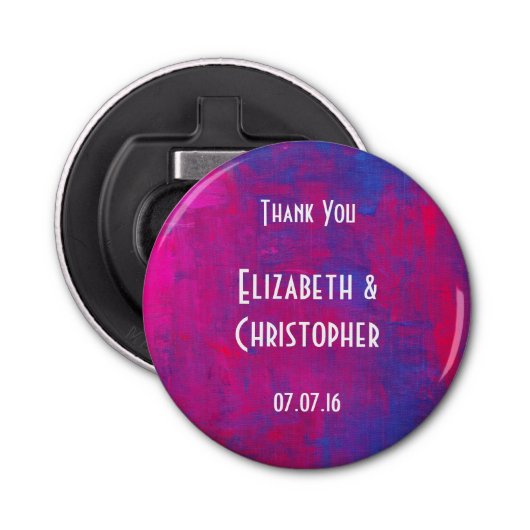 Weddenschap Magenta en Blue Abstract Painting Button Flesopener (Voorkant)