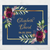 Weddenschap marineblauw floral sparkling wijnetiket (Enkel label)