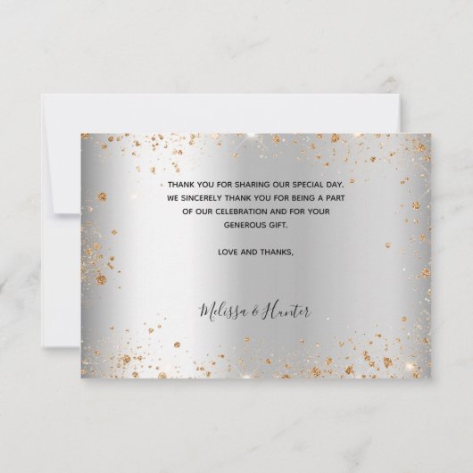 Weddenschap met zilveren foto gouden hartscriptie bedankkaart (Achterkant)