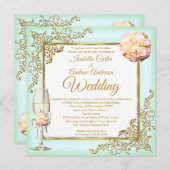 Weddenschap Mint Coral Champagne Gold Pearl Kaart (Voorkant / Achterkant)