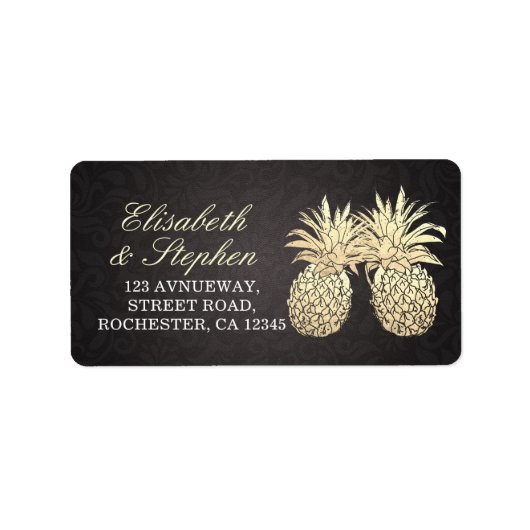Weddenschap Modern Black Gold Pineapple Couple Etiket (Voorkant)