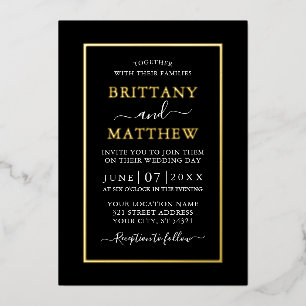 Weddenschap Modern Elegant Black White Gold Folie Uitnodiging