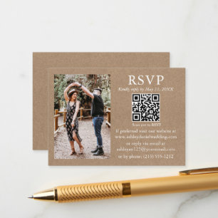 Weddenschap Modern Minimalist Foto Kraft QR RSVP Informatiekaartje
