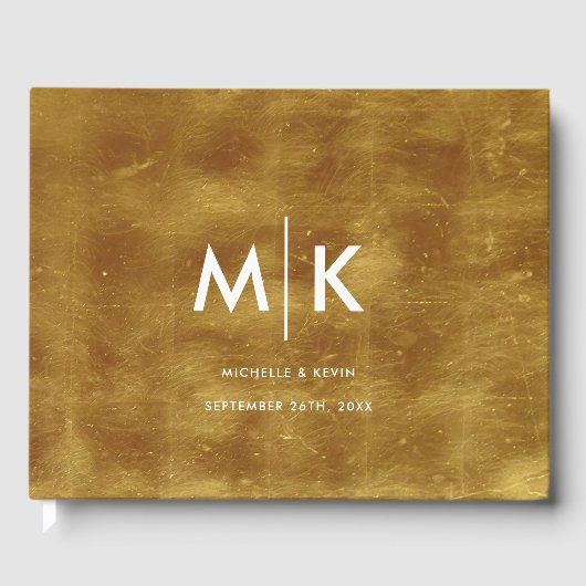 Weddenschap Moderne Luxurous Monogram Gold Foil Gastenboek (Voorkant)