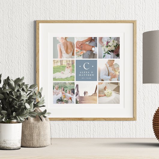 Weddenschap Monogram 8 Foto Collage Poster