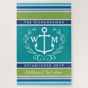 Weddenschap Monogram Anchor Laurel Wreath Aqua Str Legpuzzel
