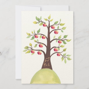 Weddenschap Monogram Apple Tree Carving Invite Kaart
