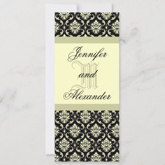 Weddenschap Monogram Black en Ivory Damask Invitat Kaart (Voorkant)
