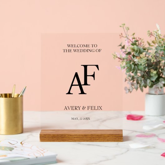 Weddenschap Monogram Black en White Elegant Guest Acryl Bord (Huwelijk)