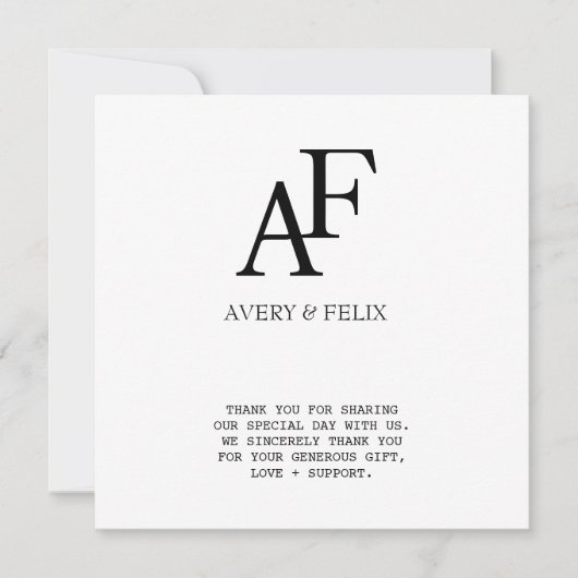 Weddenschap Monogram Black en White Elegant Guest Bedankkaart (Voorkant)