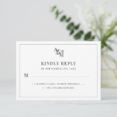 Weddenschap Monogram Black White Simple Elegant RSVP Kaartje (Staand voorkant)