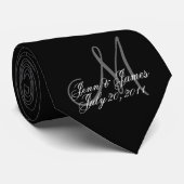 Weddenschap Monogram Bride Groom Date Black Stropd Stropdas (Opgerold)
