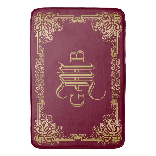 Weddenschap-monogram Classic Gold Lijst Burgundy Badmat (Voorkant Verticaal)