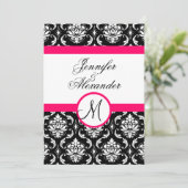 Weddenschap Monogram Damask Hot Pink Uitnodiging t (Staand voorkant)