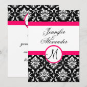 Weddenschap Monogram Damask Hot Pink Uitnodiging t (Voorkant / Achterkant)