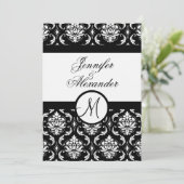 Weddenschap Monogram Damask Invitation Linen Paper Kaart (Staand voorkant)
