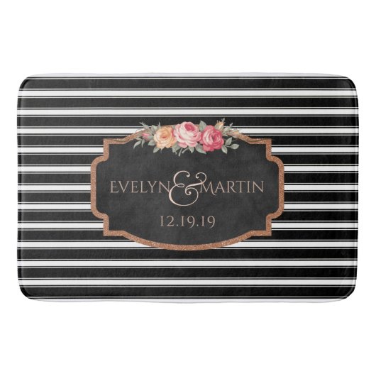 Weddenschap Monogram | Elegant Black Stripe Bath D Badmat (Voorkant)